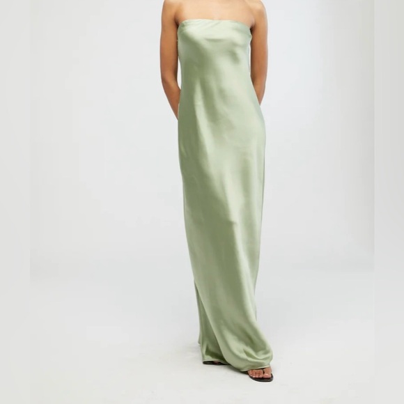 We Wore What Revolve Strapless Silky Maxi Dress Sage Green NWT Size 8 - Picture 3 of 6